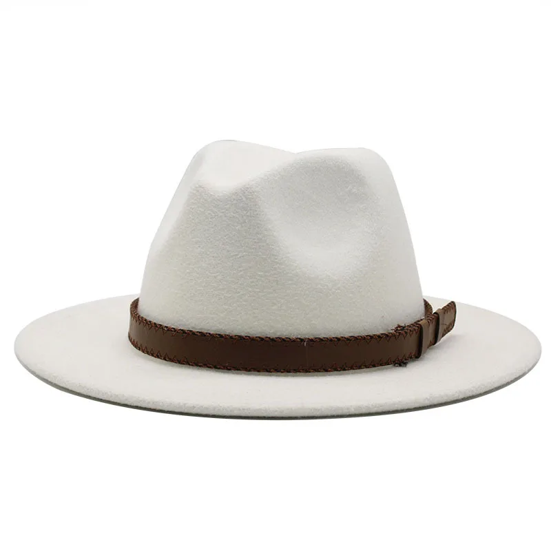 

Men jazz church trilby hats for women Gorra Mujer cap belt chapeau femme Vintage fashionable felt fedora hat white black 56-60cm