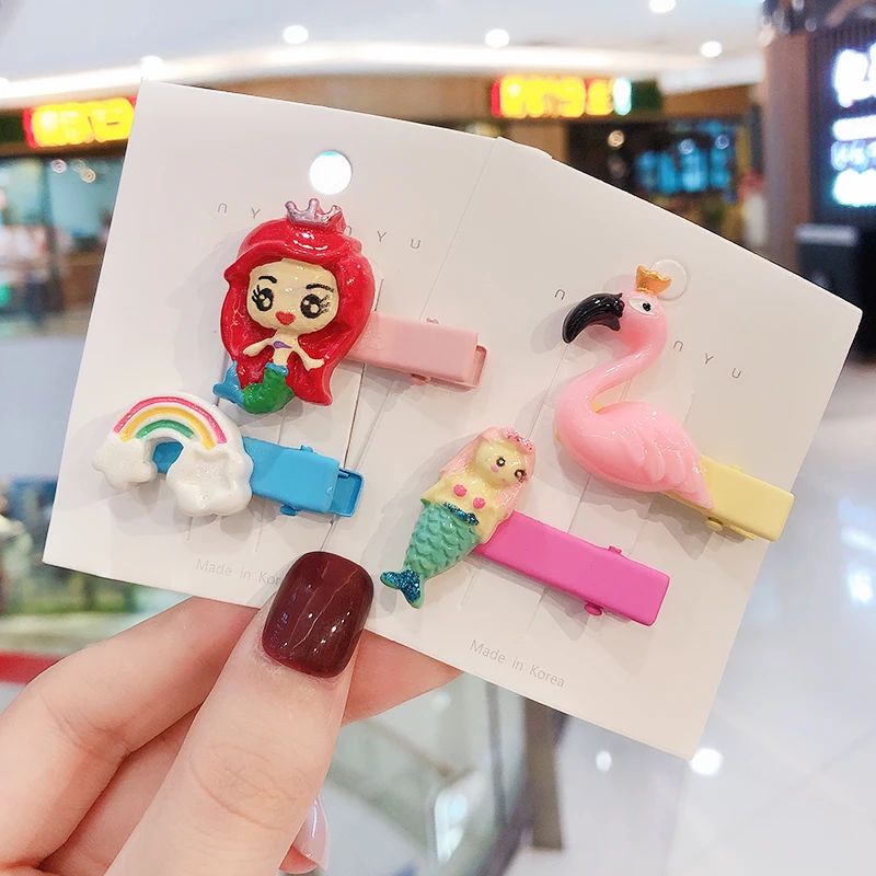 

2 Pcs/Set Children New Hair Clips Cute Cartoon Animal Safety Princess Barrettes BB Clip Little Girls Gifts Kids Hair Accessories
