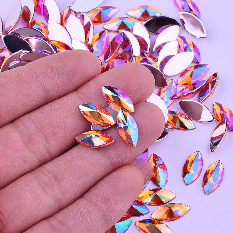 JUNAO 5*10 мм 7*15 мм, весь ассортимент Цвет Стразы ab Crystal аппликация с плоской задней частью из акрила с украшением в виде кристаллов страз, не сшиты стразами прекрасно подойдет к вечернему платью; ремесла