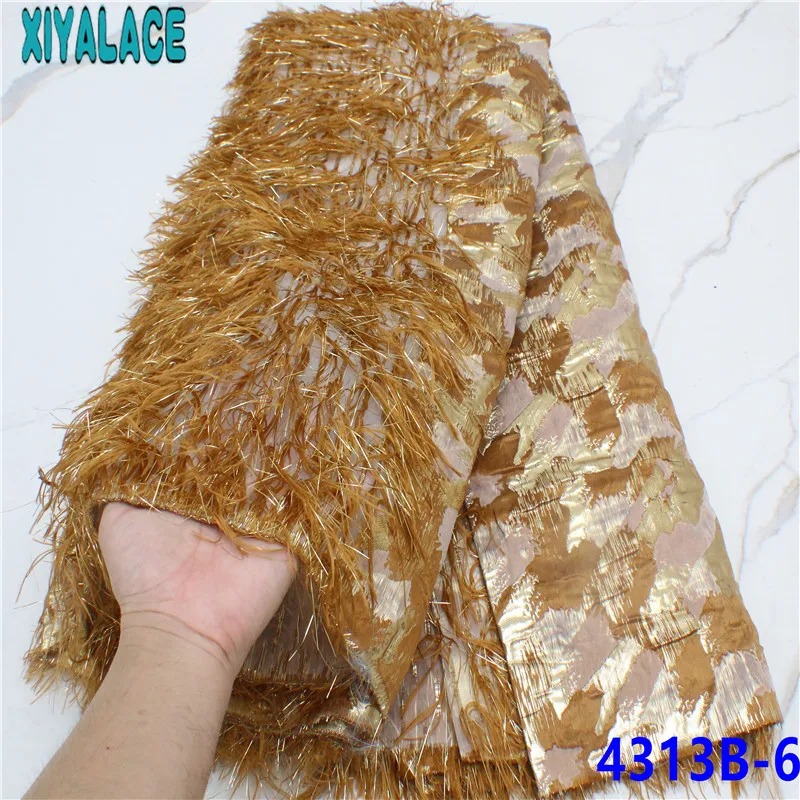 Женская ткань жаккардовая кружевная нигерийский дамасский материал с перьями в