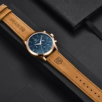 benyar sports chronograph watch for men top brand men quartz wristwatches 30m waterproof leather military watch reloj hombre