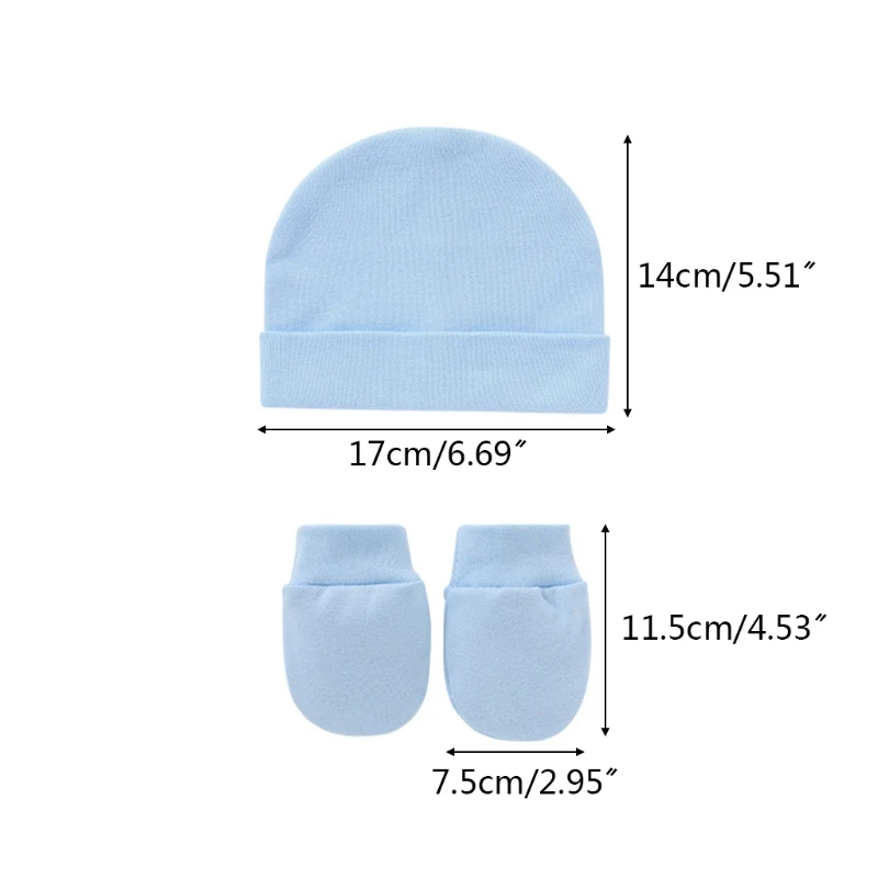 

Baby Anti Scratching Cotton Gloves+Hat Set Newborn Mittens Beanies Cap Kit for Infants Shower Gifts
