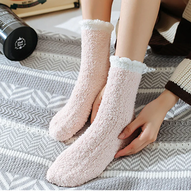 20 Pairs/set Sleeping Socks Female Thickened Warm Middle Tube Household Women Socks Floor Socks Coral Velvet Sock Wholesale Gift
