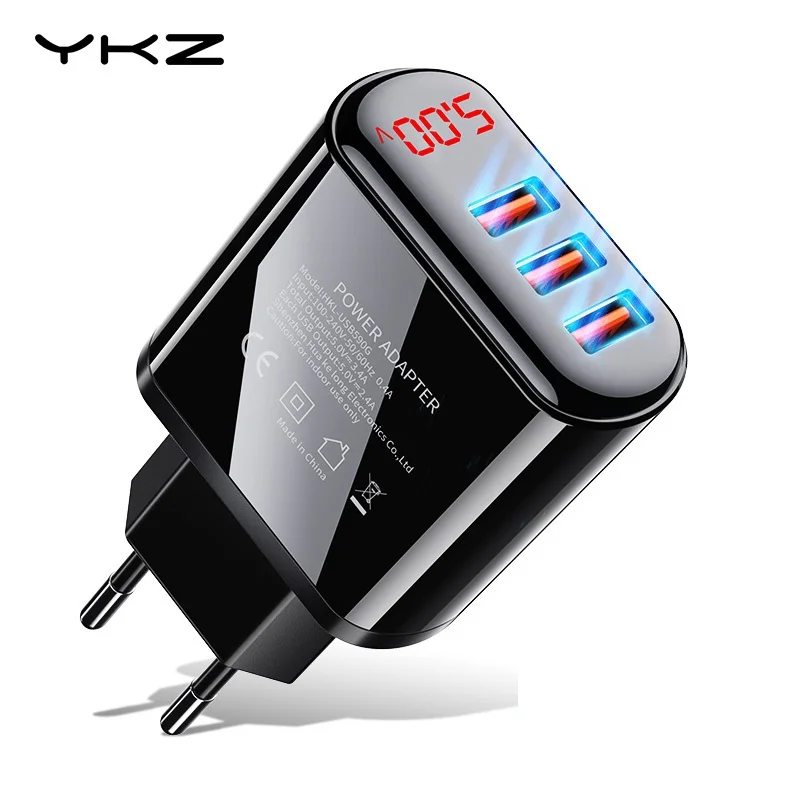 Зарядное устройство YKZ для телефона 18 Вт USB 3 4 А быстрая зарядка светодиодный