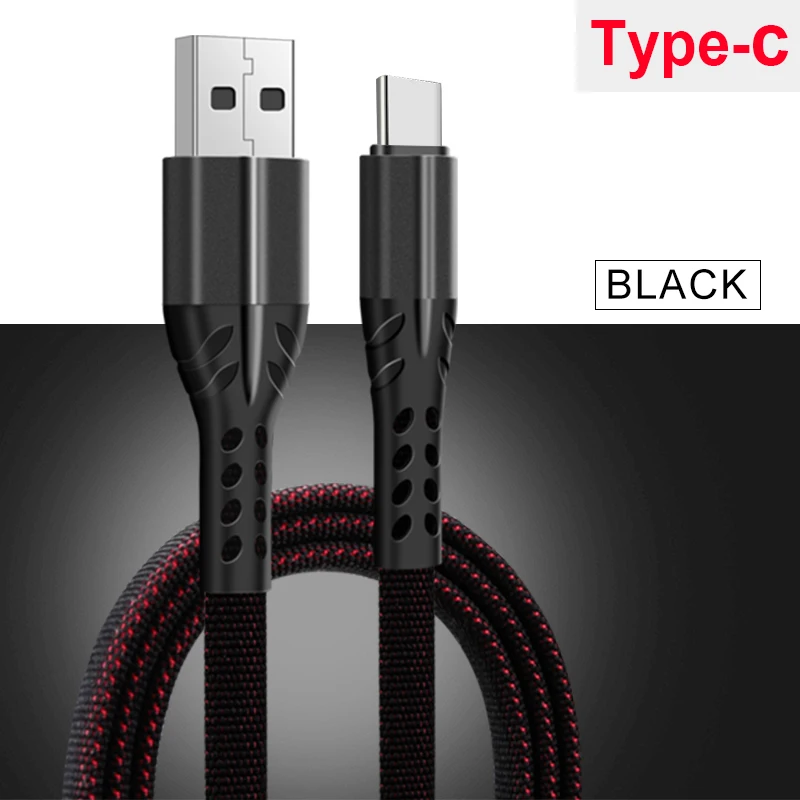 Black For Type C Кабель usb type C а, кабель для быстрой зарядки, тканый нейлоновый кабель для мобильных телефонов, зарядное устройство для iPhone, Micro usb type-C, передача данных - Цвет: Black For Type C