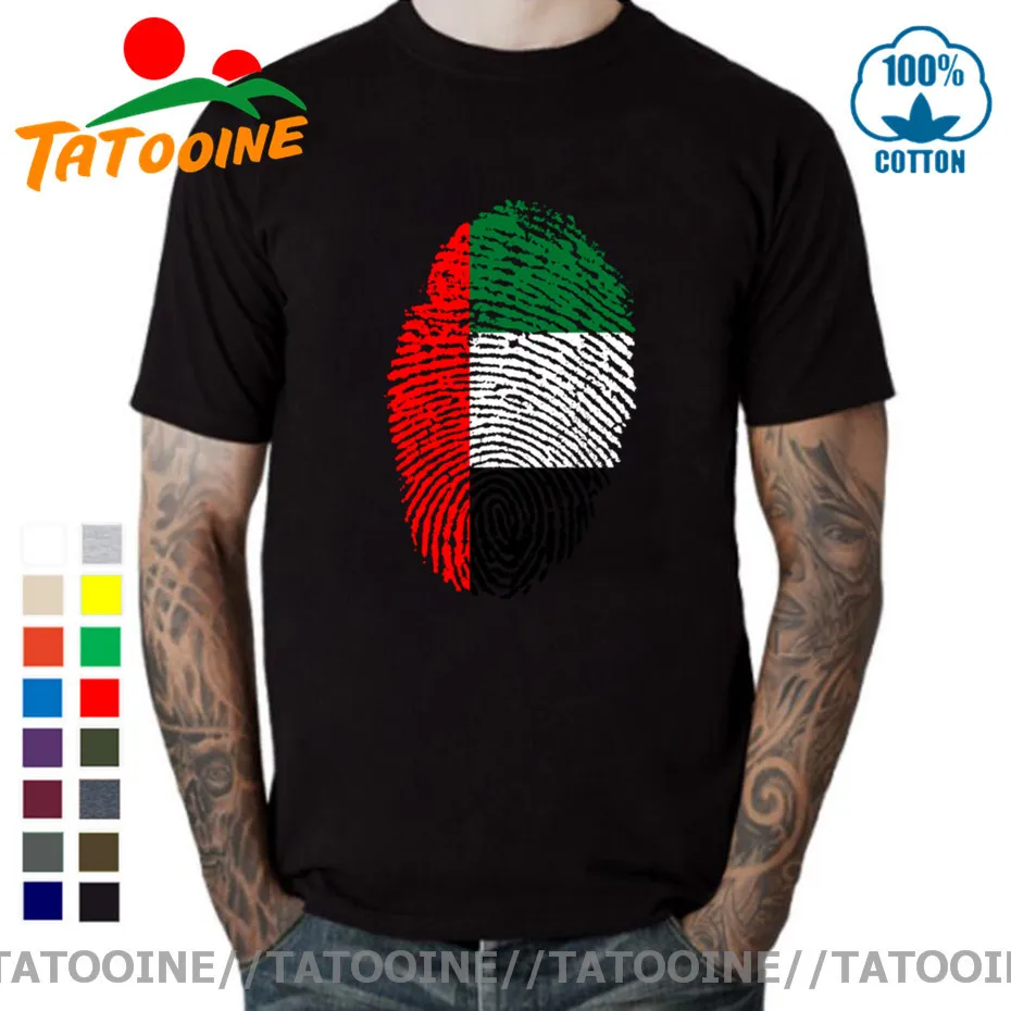 Футболка с флагом ОАЭ отпечатком пальца Мужская хлопковая футболка Новое