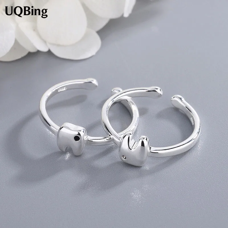 

Fashion New 925 Sterling Silver Clear Black Rhinestone Tooth Shape Rings Jewelry