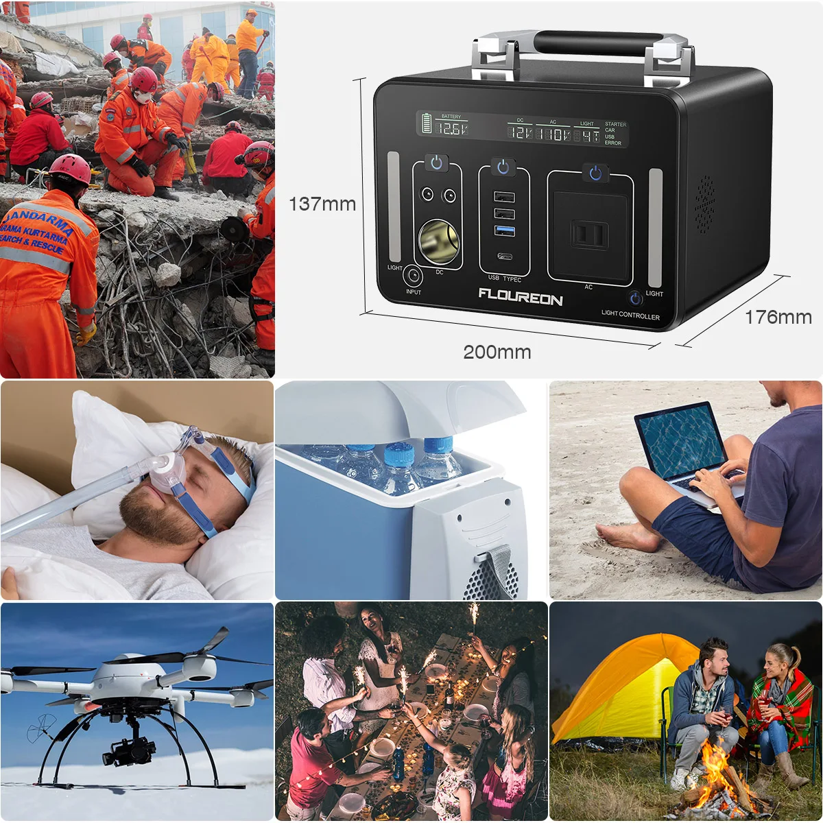 

Floureon 500Wh Power Generator Portable Li On Charger For Home Outdoors Laptops Tablets Cell Phones Lighting Equipment