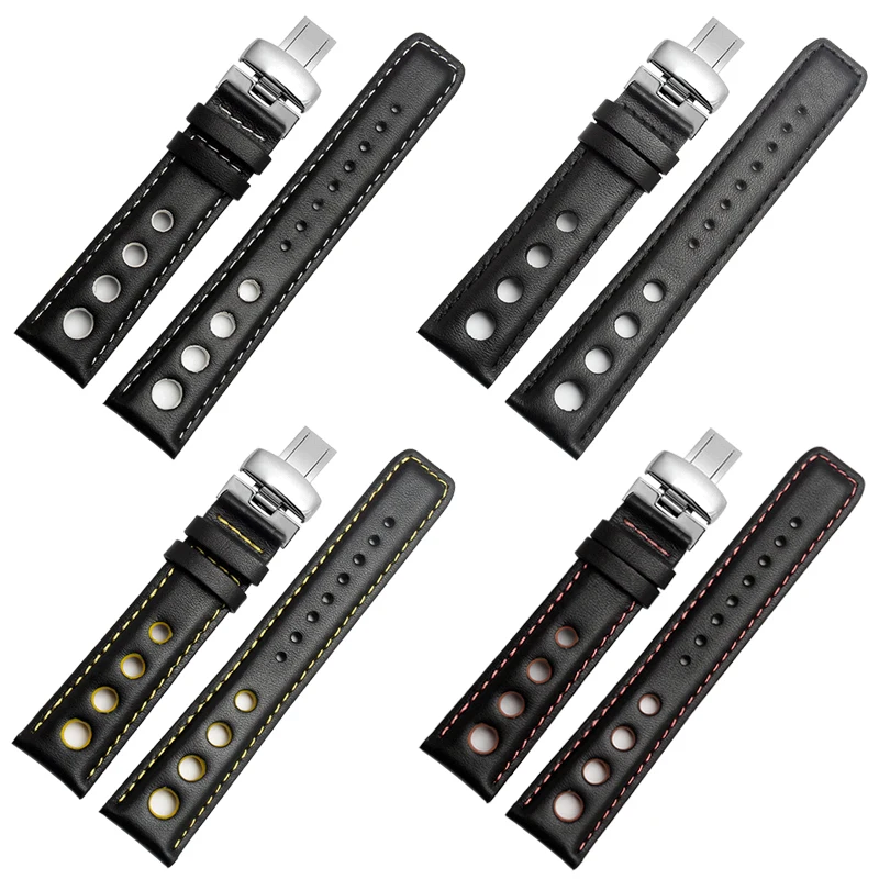 For Tissot racing series leather strap prs516 T91 1853 strap 20mm black orange thread with butterfly buckle