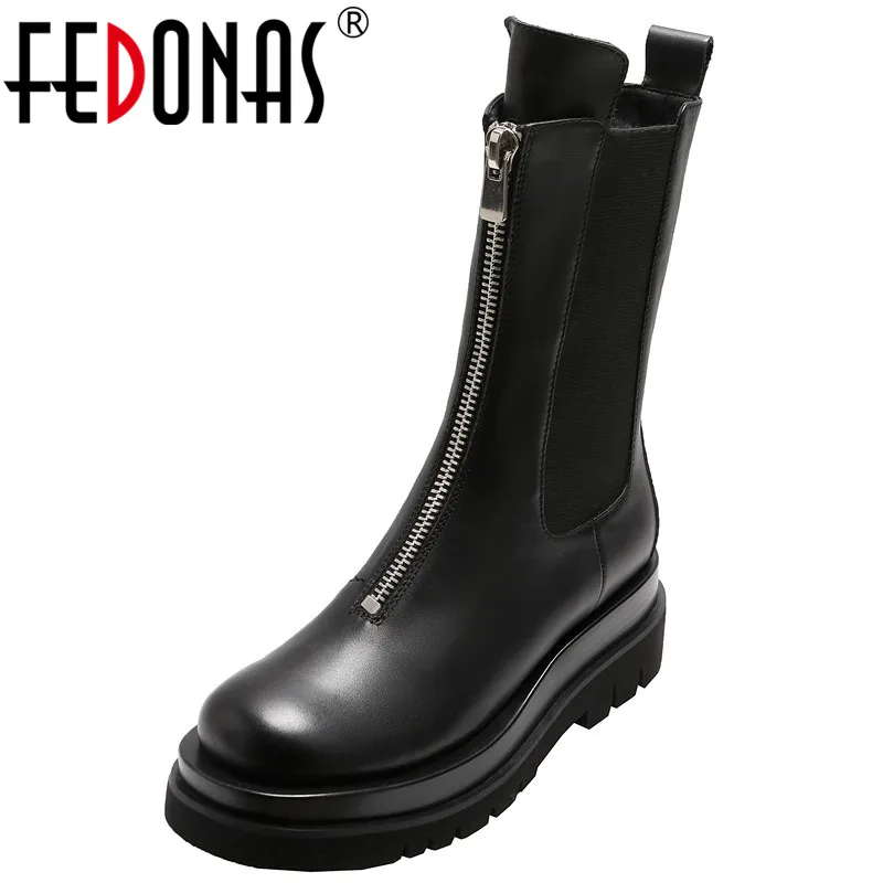 

FEDONAS Round Toe Women Ankle Boots Genuine Leather Platform Chunky Heels Shoes Woman Winter Vintage Working Party Pumps