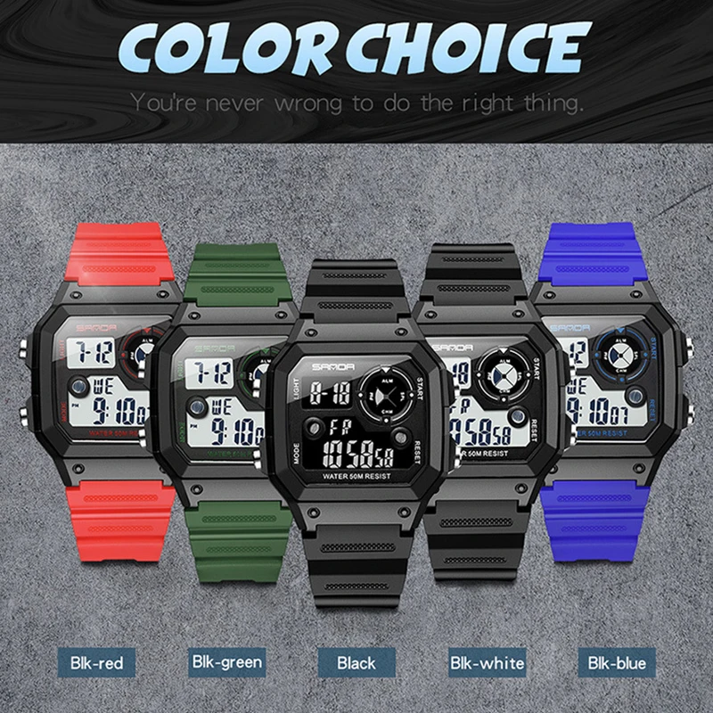 SANDA мужские часы цифровые для плавания спортивные водонепроницаемые электронные
