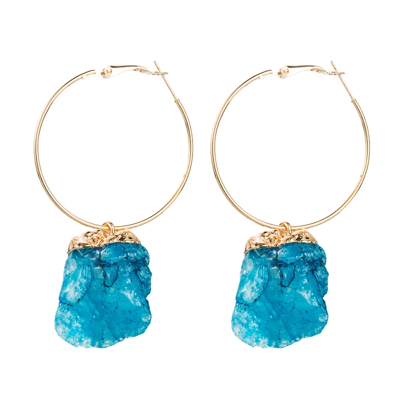 

New Fashion Multi Color Natural Stone Hoop Earrings Elegant Geometric Big Round Circle Statement Pendant Earrings Girls Jewelry