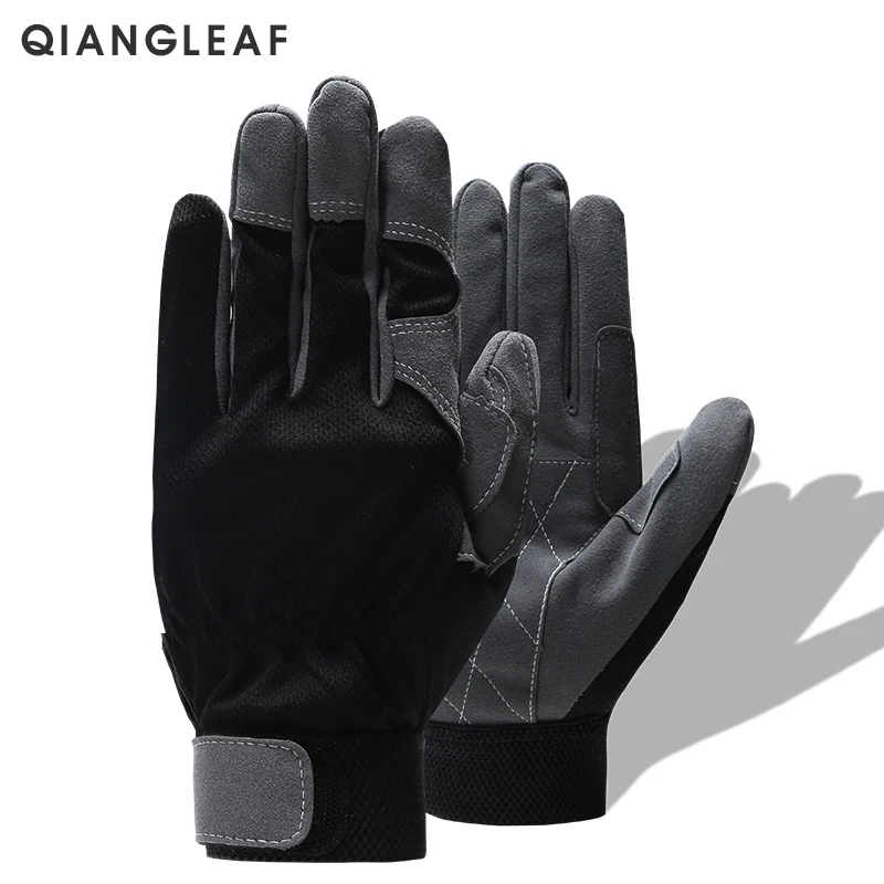 QIANGLEAF Brand Safety Work Gloves Riding Black Gray Protection Working Glove Wholesale Free Shipping 6490