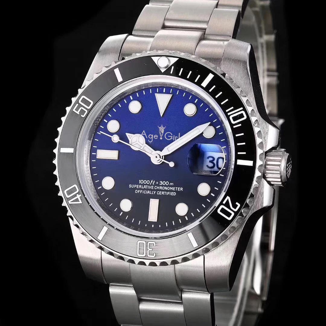 Black Blue Dial Роскошные брендовые новые мужские автоматические механические часы серебристый, красный, черный, зеленый, синий нержавеющая сталь керамический ободок сапфировые часы - Цвет: Black Blue Dial