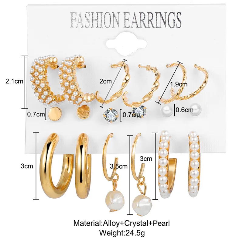

2021 Earrings Set Women Pearl Hoop Female Fashion Jewelry Fashion Gold Hoop Earrings Oversize Metal Circle Punk Earring