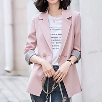 casual solid blazers 2020 spring new small suit apricot blazer women korean womens blazer casual long plus size pink 210f