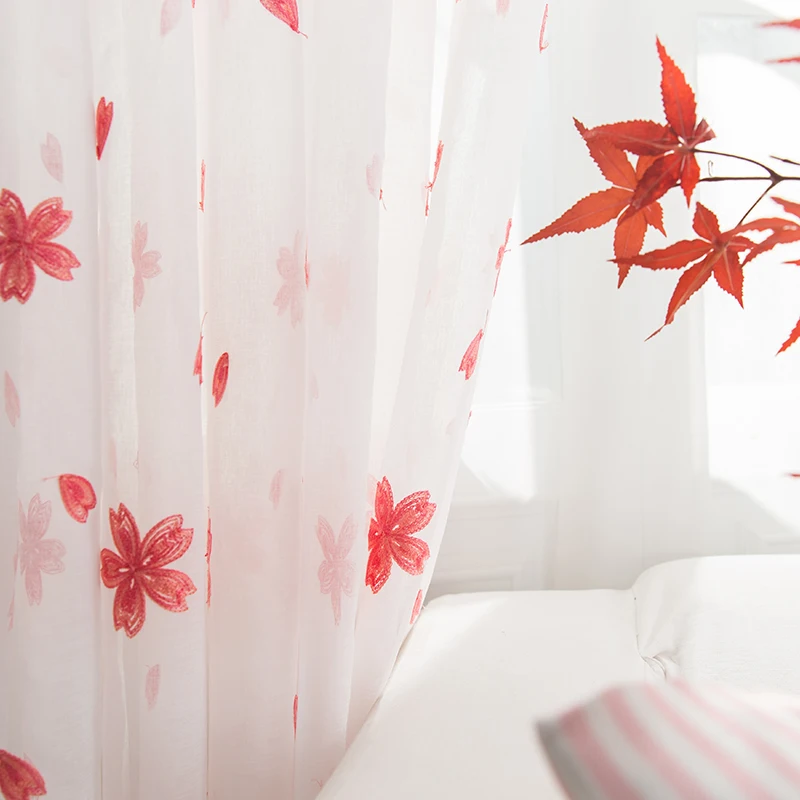 Dreampatar Red Cherry Jacquard Embroidery White Tulle Home Decoration Light Curtain Living Room Bedroom Rustic Style ML241A | Дом и сад