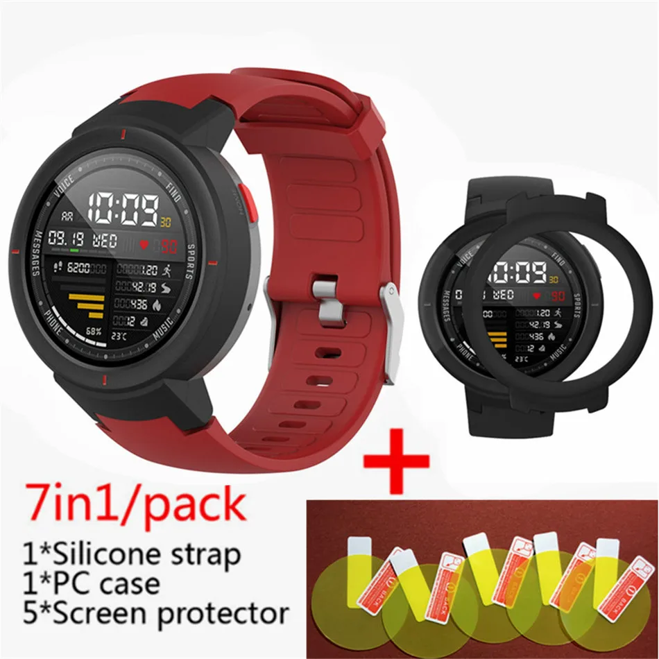red 2 7 в 1 для Huami Amazfit Verge ремешок силиконовые умные часы полоса+ verge рамка чехлы крышка оболочка+ amazfit Verge Защитная пленка для экрана - Цвет: red 2