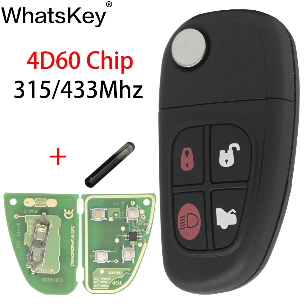 Складной автомобильный флип чип WhatsKey 4 bottons 315/433 МГц 4D60 для Jaguar X Type S XJ XJR Uncut FO21