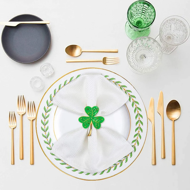 

12Pcs Shamrock Napkin Rings,Clover Golden Rings for St. Patrick's Day Dinning Table Setting Wedding Party