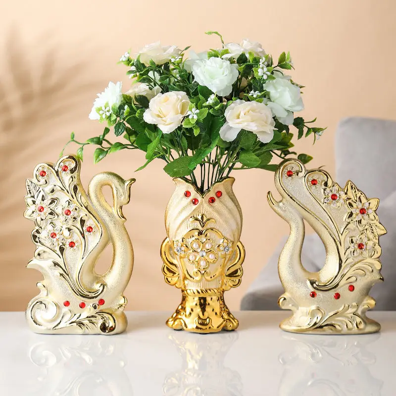 Керамические позолоченные ваза в форме лебедя для современных алмаз орнамент