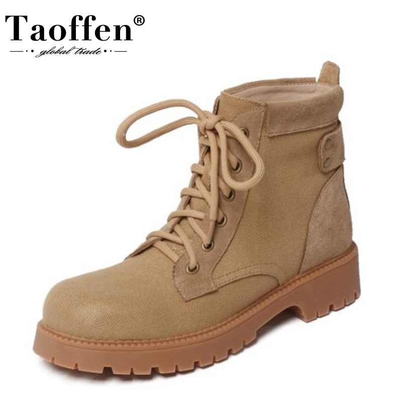 

Женские полусапожки из натуральной кожи Taoffen, Зимние Повседневные полусапожки размеров 33-40, на шнуровке