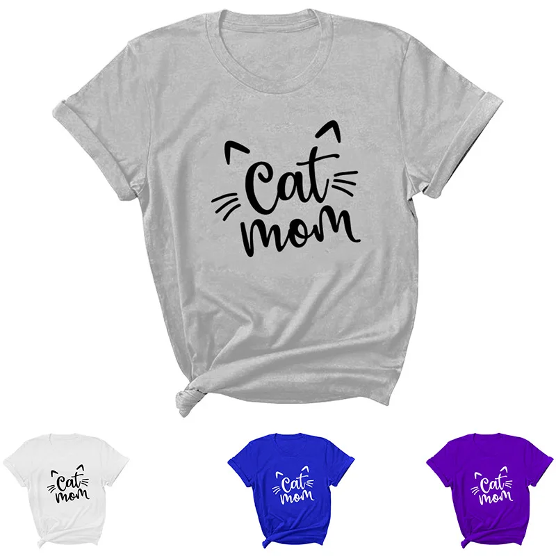 

Cat Mom Letter Print Women T Shirt Short Sleeve O Neck Loose Women Tshirt Ladies Tee Shirt Tops Clothes Camisetas Mujer
