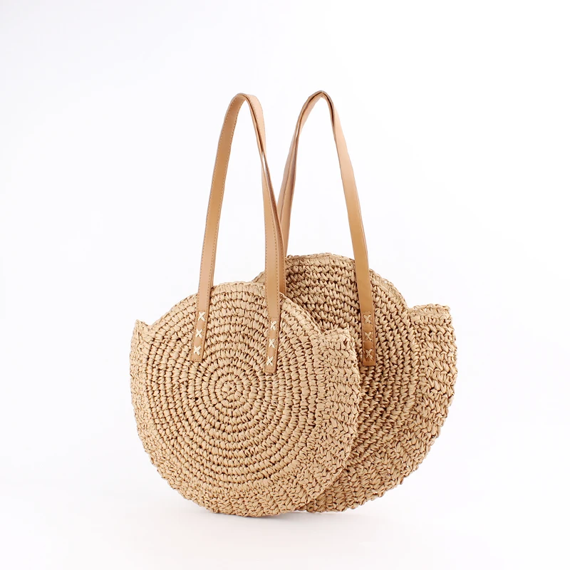 Простая круглая плетеная соломенная сумка ручной работы пляжная для отдыха