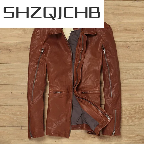 

Мужская кожаная куртка SHZQ, из натуральной овечьей шкуры, уличная одежда для весны и зимы, 100%