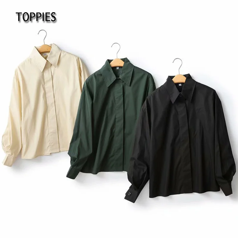 

Женская Однотонная рубашка с длинным рукавом и отложным воротником