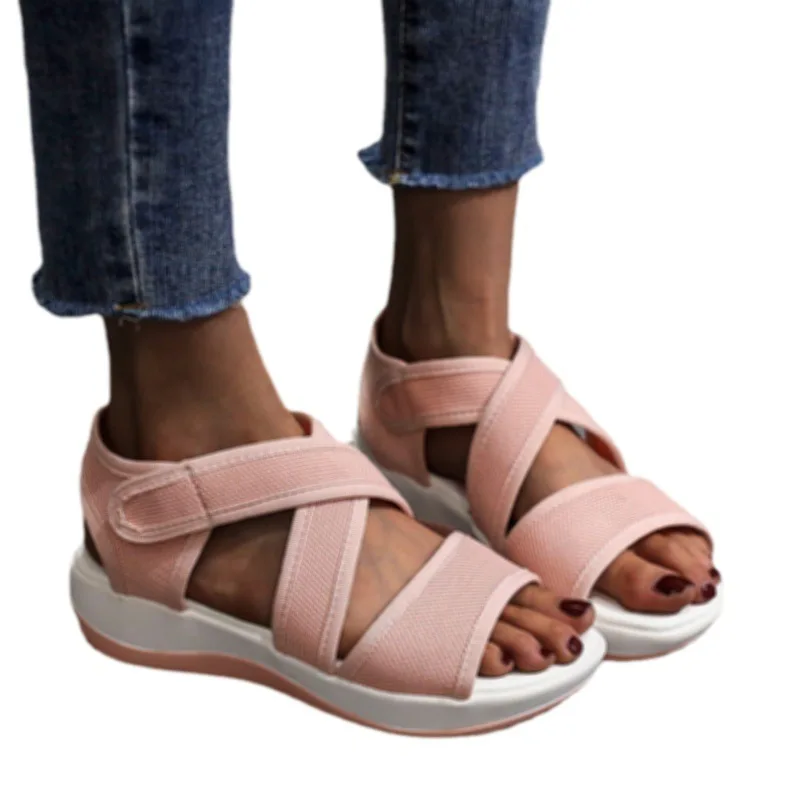 

Sandals For Women 2021 Summer Woman Open Toe Platform Flats Women's Velcro Sandalias Female Casual Shallow Shoes Plus Size