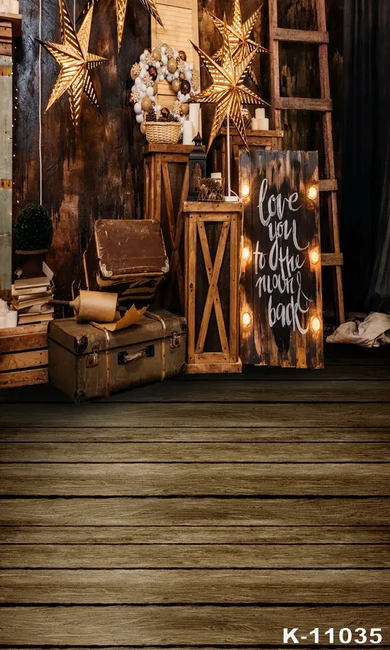 

Interior Christmas Room Photography Backdrop Wood Christmas Background with Stars Home Xmas Backdrop for New Year Decoration