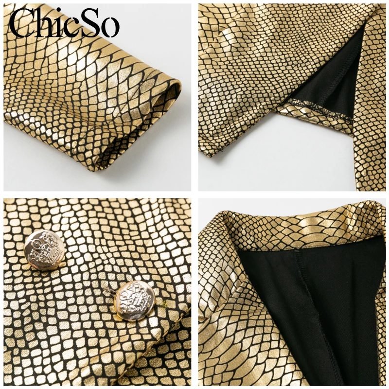 Женское Короткое облегающее платье MissyChilli винтажное золотистое платье-Блейзер