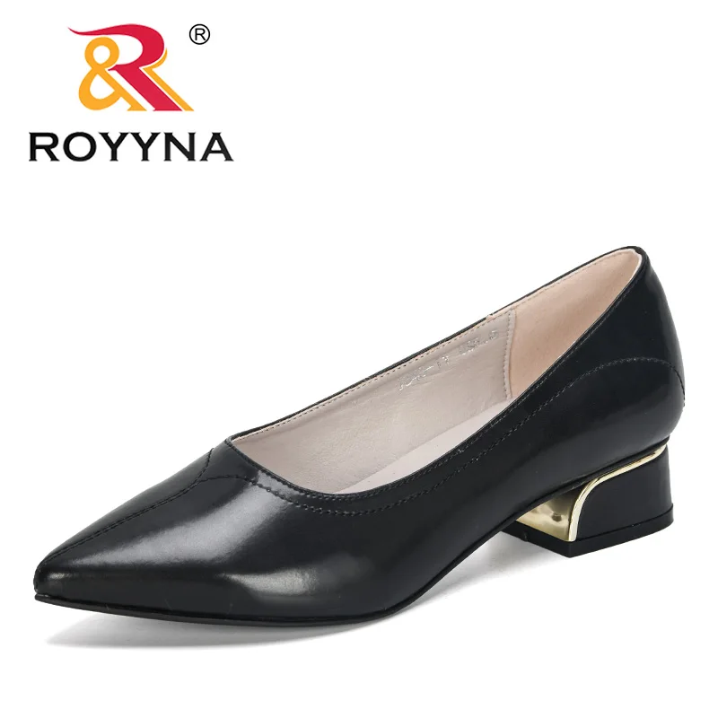 

ROYYNA 2019 New Stylish Pointed Toe Square Heel Ladies Pumps Casual Solid Shallow Shoes WomanBasic Slip-On Heels Women Pumps