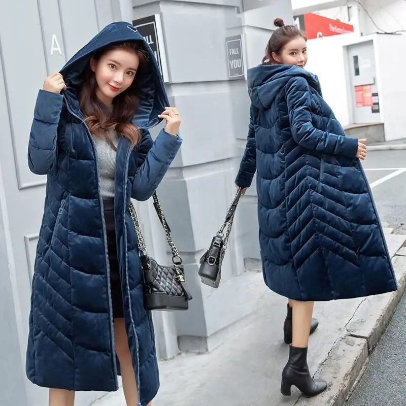 Простая женская зимняя куртка с капюшоном на пуху из хлопка новинка 2019 теплая