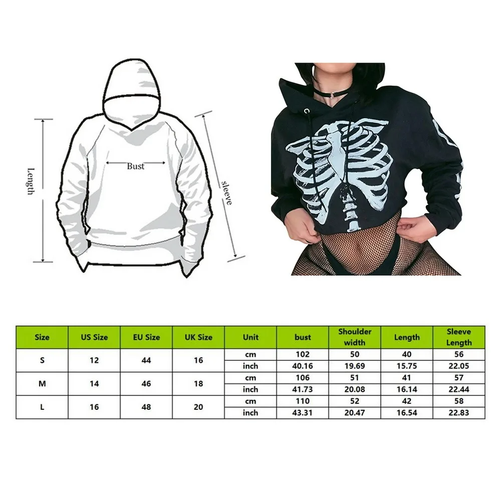 

Short Skull Print Hooded Sweater Women's Loose Cool Sportswear Pullovers Casual Harajuku Retro Swag Top Fashion Streetwear
