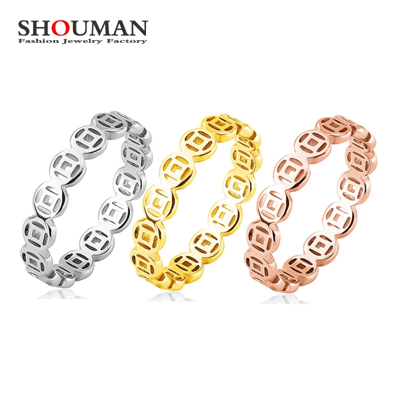 

SHOUMAN Rose Gold Color Cute Coin Tail Ring for Woman Girl Gift 316L Stainless Steel Jewelry High Polish Prevent Allergy