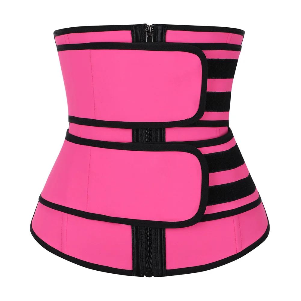 pink waist trainer HEXIN, двойной пояс,, латексный пояс, для тренировок, для коррекции фигуры, для фитнеса, на молнии, Корректирующее белье, пояс для похудения, Fajas, Colombianas - Цвет: pink waist trainer