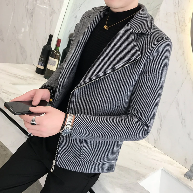 Осенне-зимнее мужское пальто Мужское полупальто из смески шерсти с отложным