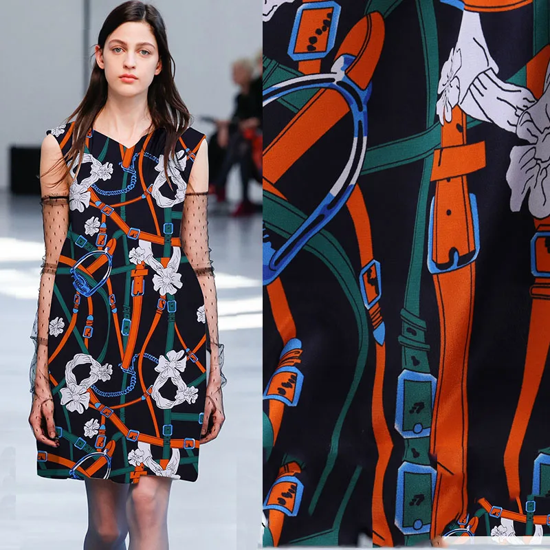 Цепочка для подиума цифровая картина креп Крепдешин шелковой ткани летнее