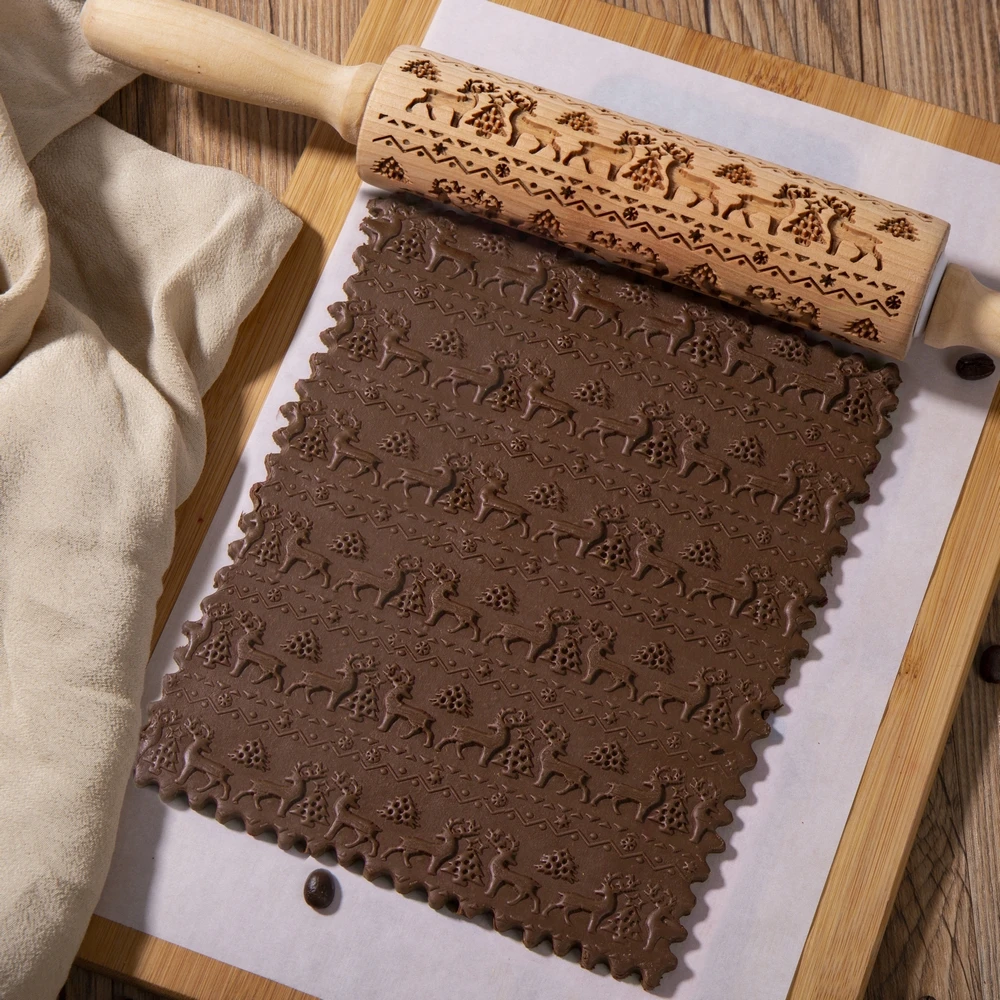 Рождественский гравированный роликовый олень Снежинка тиснение скалка для