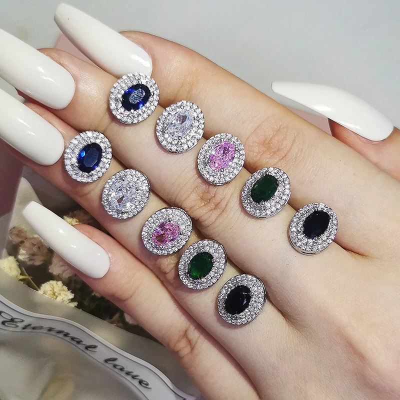 Овальный циркон серьги гвоздики для женщин Свадебные вечерние модные Boucle D'oreille