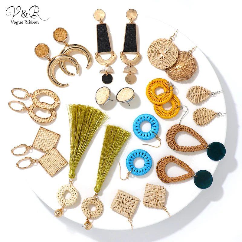 Новые трендовые серьги 2020 геометрические Semilunar ручная работа соломенная бумага