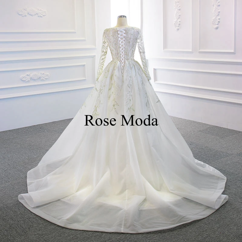 Rose Moda Luxury Long Sleeves Beaded Lace Mermaid Wedding Dress with Removable Skirt Custom Make