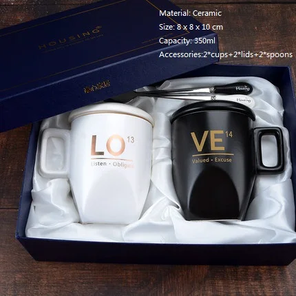 2PCS-GLOD(GIFT BOX) OUSSIRRO 2 шт./компл. Творческий Керамика пара чашка кружка любовь ко Дню Святого Валентина свадьбы подарки на день рождения с крышкой с подарочной коробкой - Цвет: 2PCS-GLOD(GIFT BOX)
