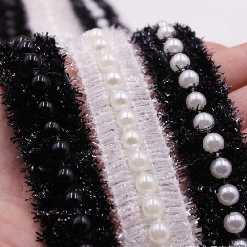 1 ярд/лот белая черная жемчужная кружевная лента с отделкой из бисера африканская