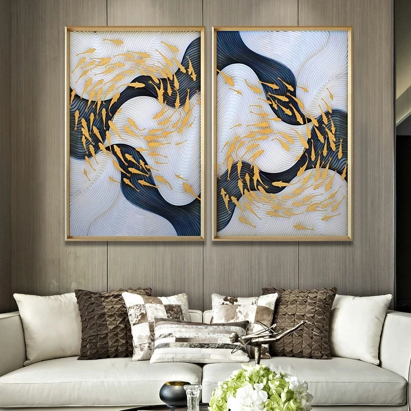 

Nordic Abstract Luxury Golden Fish Marbling Picture Wall Art Canvas Painting Animal Poster Print For Living Room Home Decoration