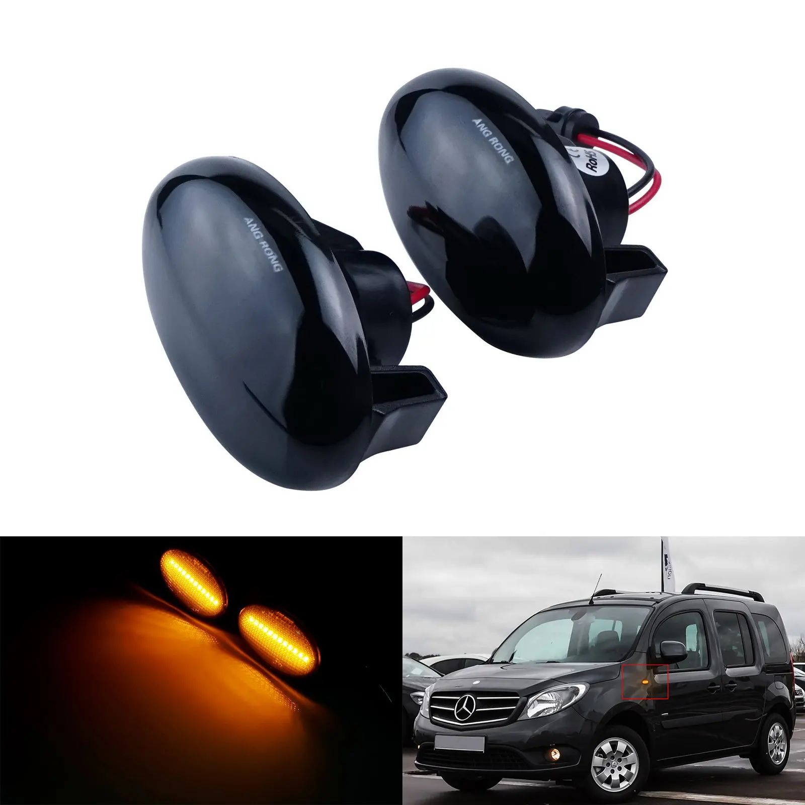 ANGRONG 2x Янтарный светодиодный габаритный сигнальный светильник для Mercedes Benz W168 415