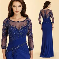 Beaded Lace Navy Blue Plus Size Mermaid Mother of The Bride Dresses For Weddings 2020 Chiffon Groom Godmother Dresses Gowns