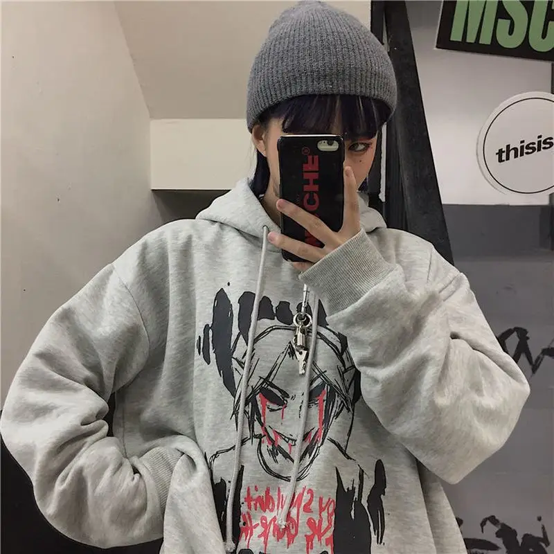 

Sweatshirts Men And Women Hip-hop Dark Black Printed Winter Hooded Plus Velvet Thickened Couple Wear Clothes For Teens hoodies